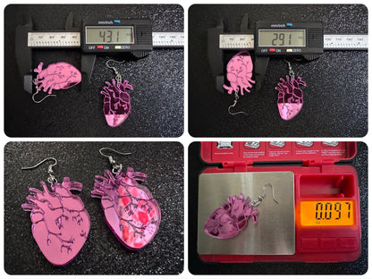 Mirror Heart Earrings: Laser Cut Acrylic Hearts, Love, Valentines, Realistic Heart Earrings, Halloween, Doctor, Best Gifts for Her/Him/Them