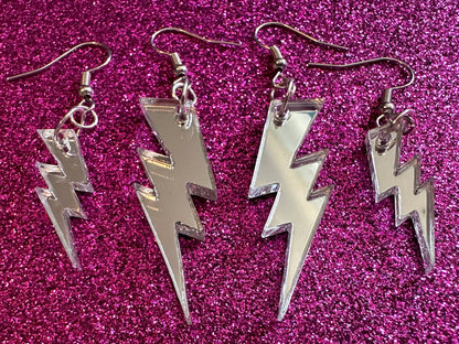Mirror Lightning Earrings: Laser Cut Acrylic Lightning Bolt Earrings, Stormy Weather, Electric, Nature, Climate, Best Gifts for Her/Him/Them