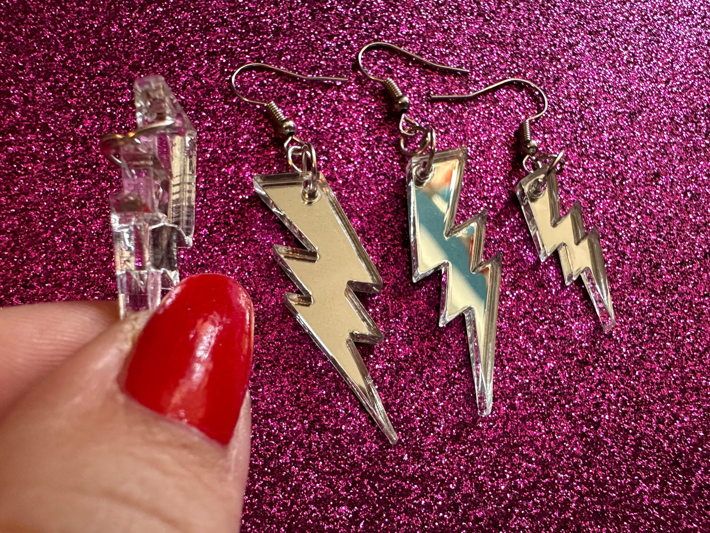 Mirror Lightning Earrings: Laser Cut Acrylic Lightning Bolt Earrings, Stormy Weather, Electric, Nature, Climate, Best Gifts for Her/Him/Them