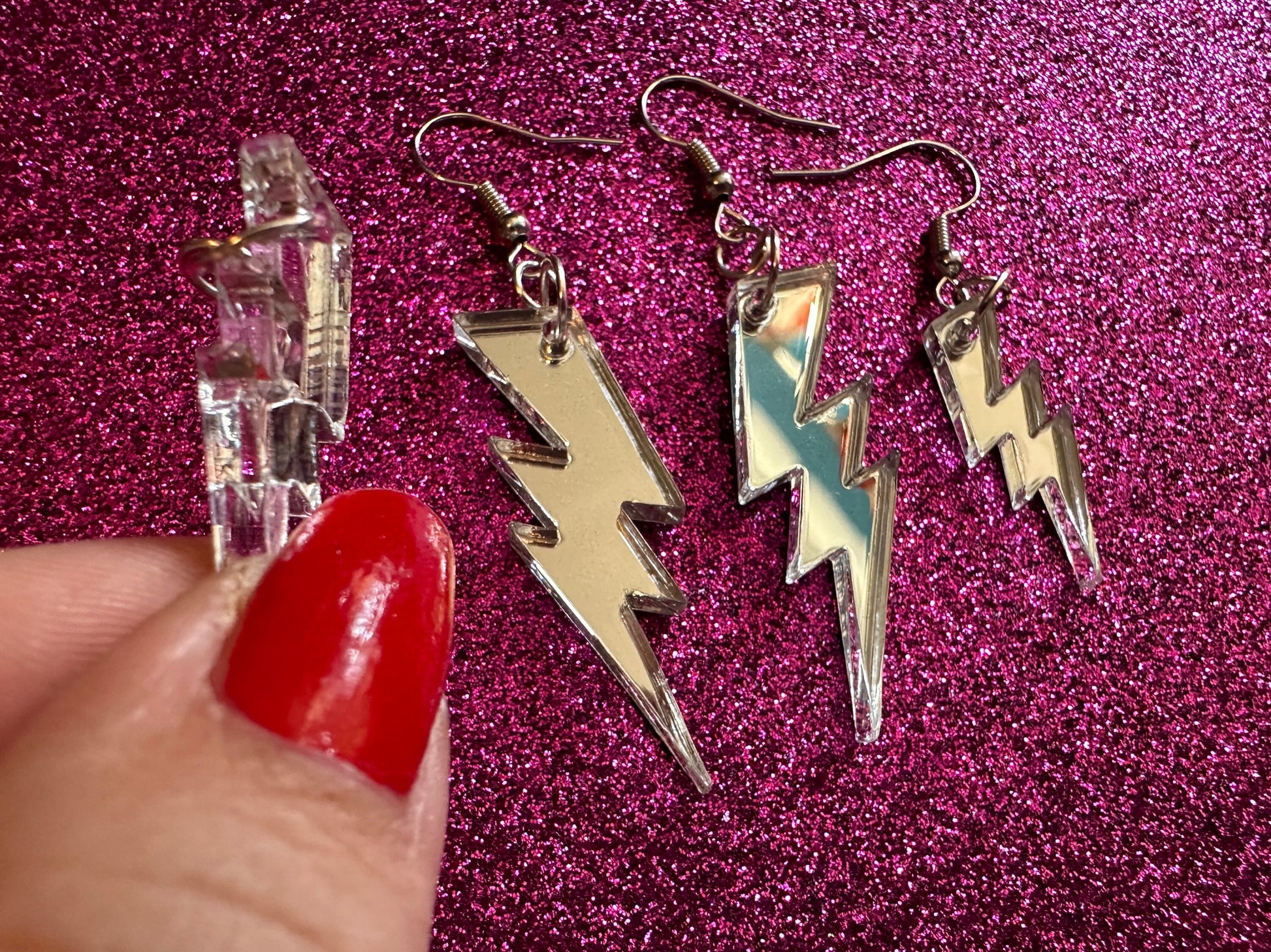 Mirror Lightning Earrings: Laser Cut Acrylic Lightning Bolt Earrings, Stormy Weather, Electric, Nature, Climate, Best Gifts for Her/Him/Them