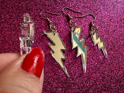 Mirror Lightning Earrings: Laser Cut Acrylic Lightning Bolt Earrings, Stormy Weather, Electric, Nature, Climate, Best Gifts for Her/Him/Them