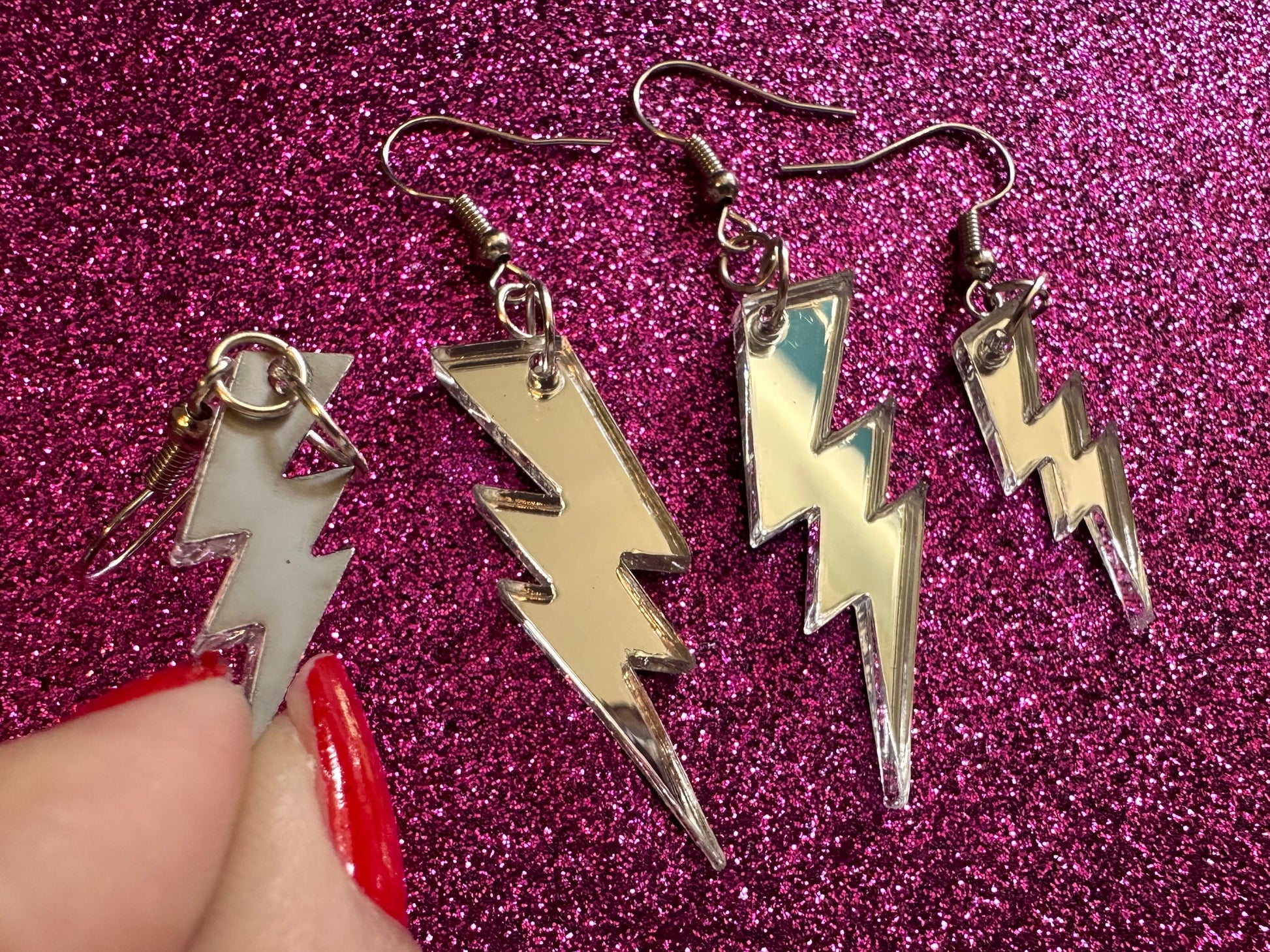 Mirror Lightning Earrings: Laser Cut Acrylic Lightning Bolt Earrings, Stormy Weather, Electric, Nature, Climate, Best Gifts for Her/Him/Them