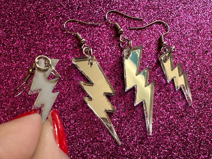 Mirror Lightning Earrings: Laser Cut Acrylic Lightning Bolt Earrings, Stormy Weather, Electric, Nature, Climate, Best Gifts for Her/Him/Them