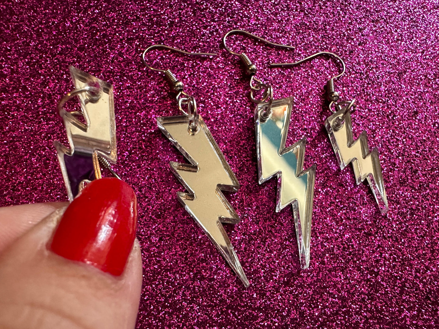 Mirror Lightning Earrings: Laser Cut Acrylic Lightning Bolt Earrings, Stormy Weather, Electric, Nature, Climate, Best Gifts for Her/Him/Them