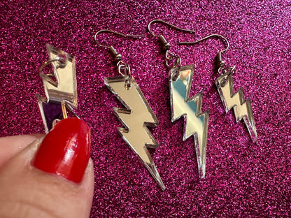 Mirror Lightning Earrings: Laser Cut Acrylic Lightning Bolt Earrings, Stormy Weather, Electric, Nature, Climate, Best Gifts for Her/Him/Them