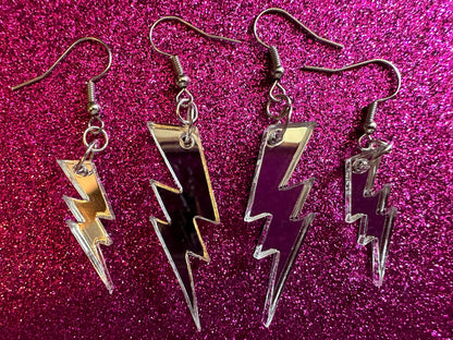 Mirror Lightning Earrings: Laser Cut Acrylic Lightning Bolt Earrings, Stormy Weather, Electric, Nature, Climate, Best Gifts for Her/Him/Them