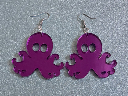 Mirror Octopus Earrings: Laser Cut Acrylic Octopuses, Cephalopods, Ocean Animals, Fish, Sea Creatures, Aquatic, Best Gifts for Her/Him/Them