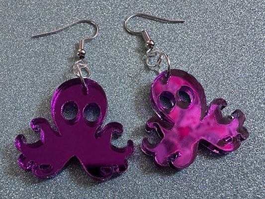 Mirror Octopus Earrings: Laser Cut Acrylic Octopuses, Cephalopods, Ocean Animals, Fish, Sea Creatures, Aquatic, Best Gifts for Her/Him/Them