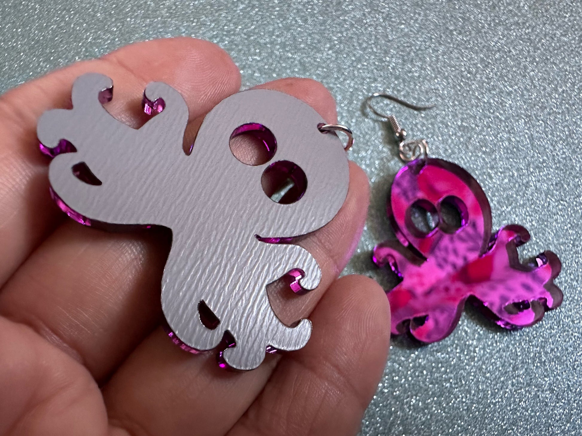 Mirror Octopus Earrings: Laser Cut Acrylic Octopuses, Cephalopods, Ocean Animals, Fish, Sea Creatures, Aquatic, Best Gifts for Her/Him/Them