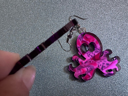 Mirror Octopus Earrings: Laser Cut Acrylic Octopuses, Cephalopods, Ocean Animals, Fish, Sea Creatures, Aquatic, Best Gifts for Her/Him/Them