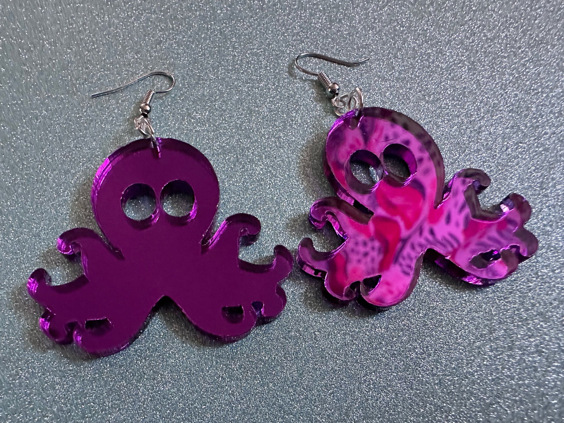 Mirror Octopus Earrings: Laser Cut Acrylic Octopuses, Cephalopods, Ocean Animals, Fish, Sea Creatures, Aquatic, Best Gifts for Her/Him/Them