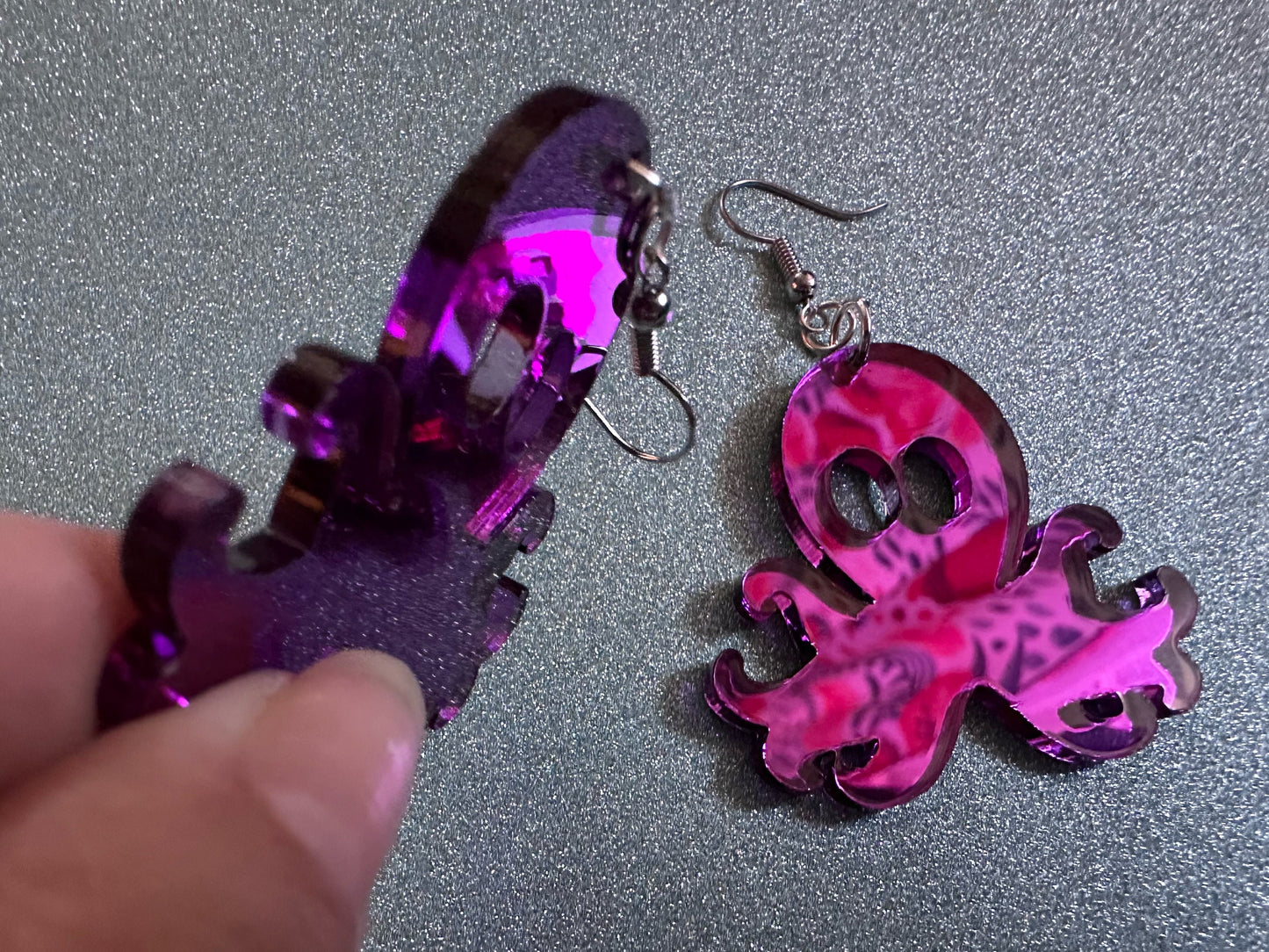 Mirror Octopus Earrings: Laser Cut Acrylic Octopuses, Cephalopods, Ocean Animals, Fish, Sea Creatures, Aquatic, Best Gifts for Her/Him/Them