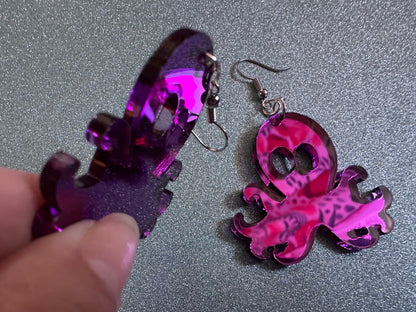 Mirror Octopus Earrings: Laser Cut Acrylic Octopuses, Cephalopods, Ocean Animals, Fish, Sea Creatures, Aquatic, Best Gifts for Her/Him/Them