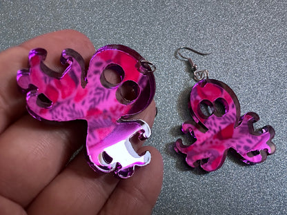 Mirror Octopus Earrings: Laser Cut Acrylic Octopuses, Cephalopods, Ocean Animals, Fish, Sea Creatures, Aquatic, Best Gifts for Her/Him/Them