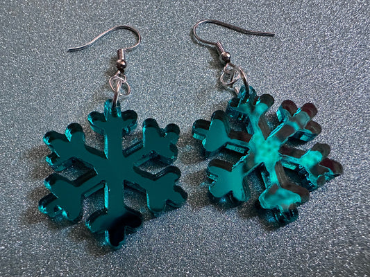 Mirror Snowflake Earrings: Laser Cut Acrylic Snowflakes, Purple Snow, Stormy Weather, Snowing, Storm, Winter, Best Gifts for Her/Him/Them