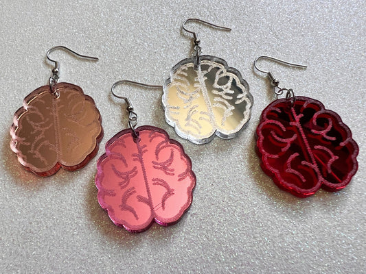 Mirrored Brain Earrings: Laser Cut Acrylic Brains, Genius, IQ, Nerd, Nurse, Doctor, Travel Nurse, Best Gifts for Her/Him/Them
