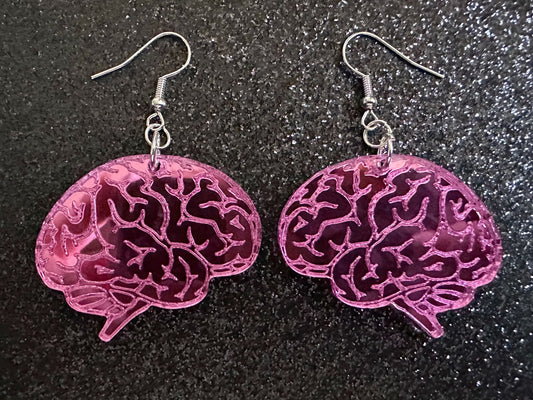 Mirrored Brain Earrings: Laser Cut Acrylic Brains, Halloween, Smart, Genius, IQ, Nerd, Nurse, Doctor, Best Gifts for Her/Him/Them