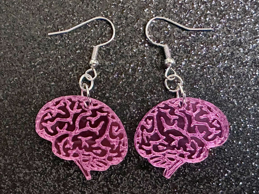Mirrored Brain Earrings: Laser Cut Acrylic Brains, Halloween, Smart, Genius, IQ, Nerd, Nurse, Doctor, Best Gifts for Her/Him/Them