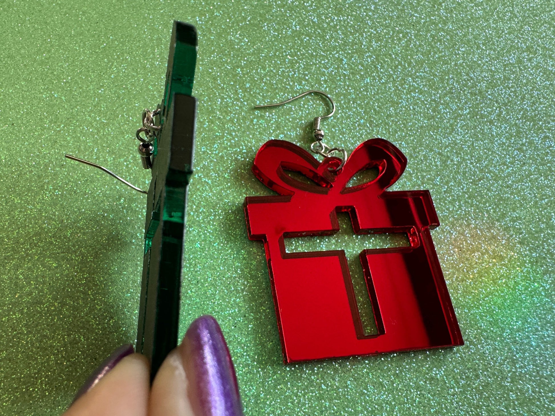 Mirrored Christmas Present Earrings: Laser Cut Acrylic Presents, Xmas, X-mas, Gift, Present with Bow, Birthday, Best Gifts for Her/Him/Them