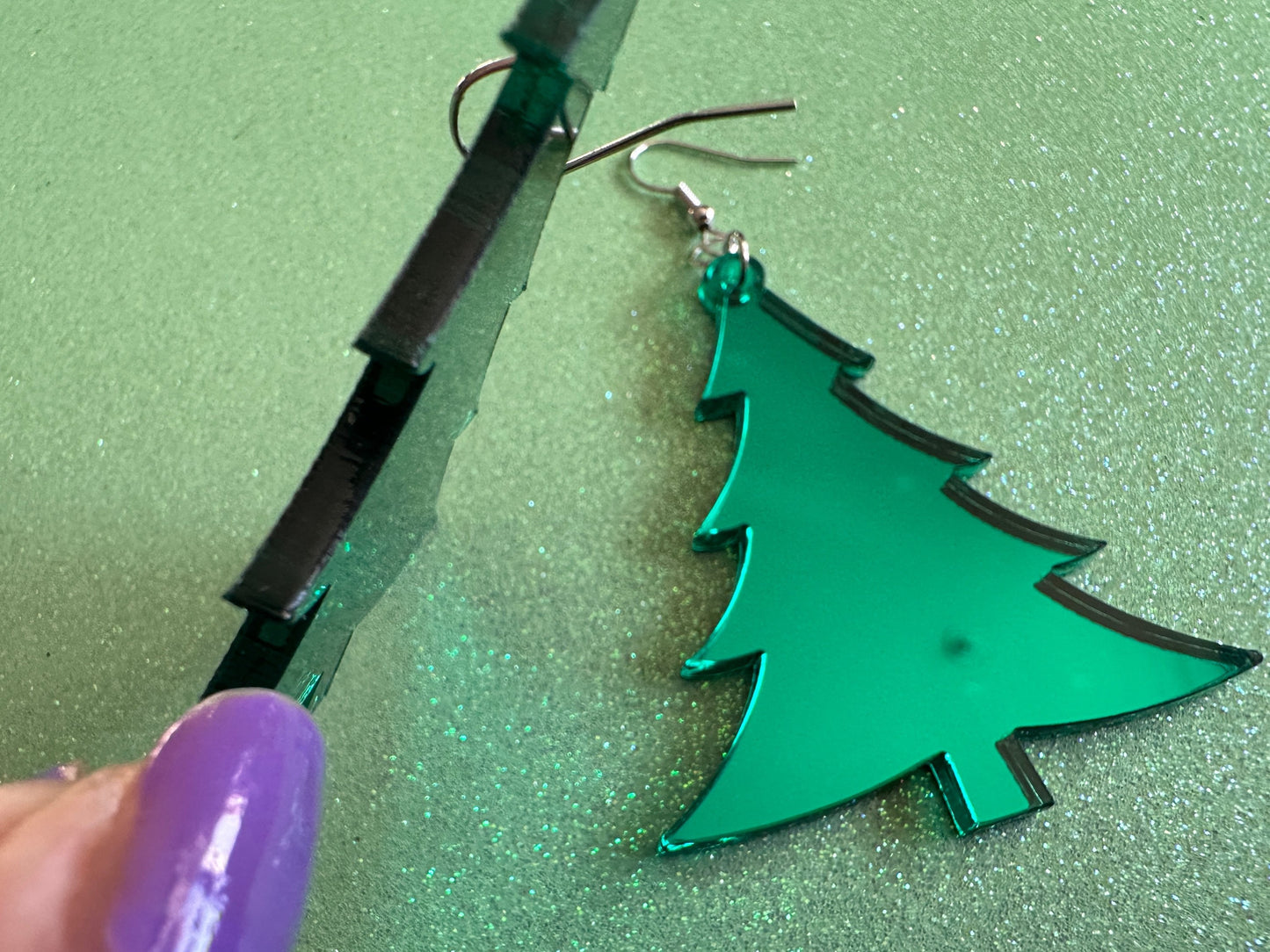 Mirrored Christmas Tree Earrings: Laser Cut Acrylic Xmas Trees, Mirror, Green Earrings, Winter, Best Gifts for Her/Him/Them