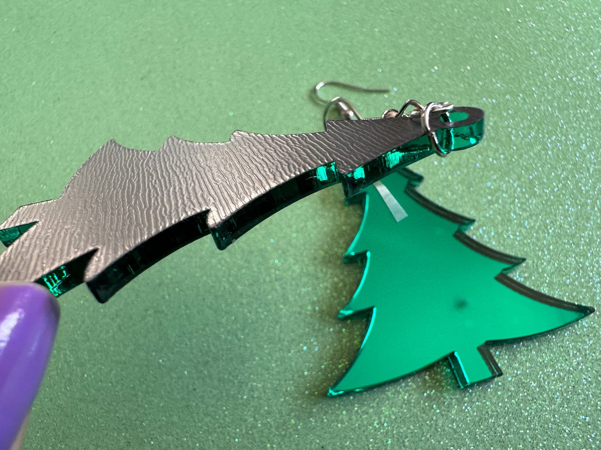 Mirrored Christmas Tree Earrings: Laser Cut Acrylic Xmas Trees, Mirror, Green Earrings, Winter, Best Gifts for Her/Him/Them