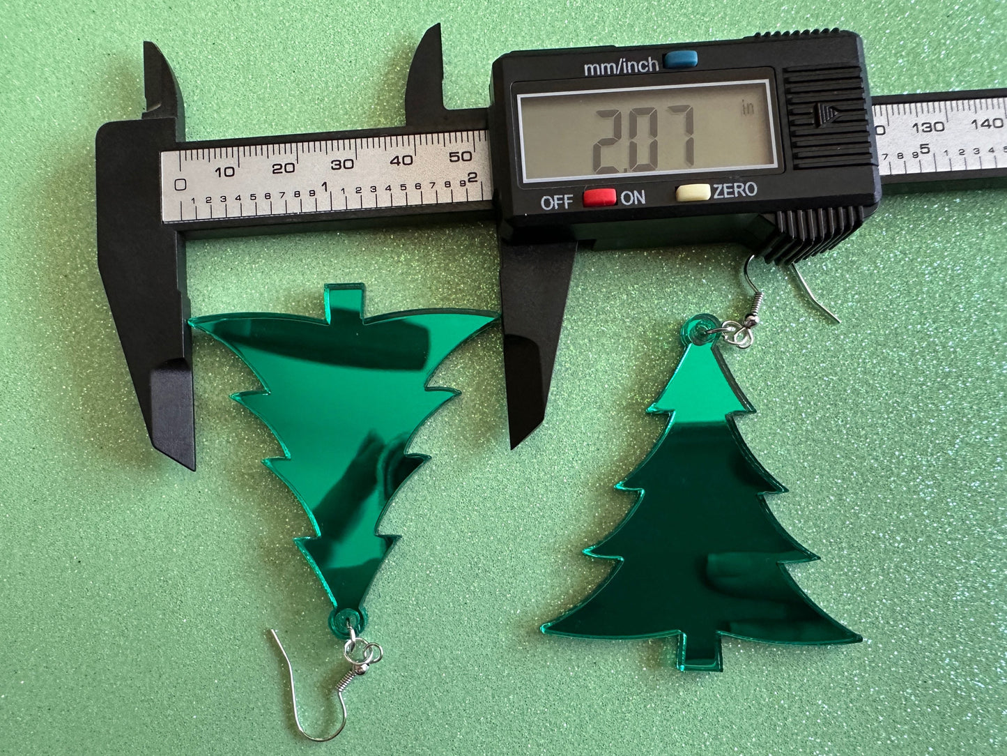 Mirrored Christmas Tree Earrings: Laser Cut Acrylic Xmas Trees, Mirror, Green Earrings, Winter, Best Gifts for Her/Him/Them
