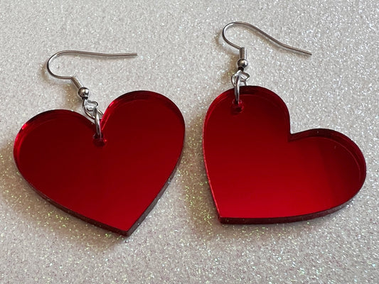 Mirrored Heart Earrings: Laser Cut Acrylic, Love, Best Friends, Valentines Gifts, Best Gift for Her/Him/Them