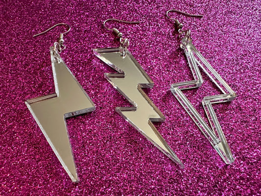 Mirrored Lightning Earrings: Laser Cut Acrylic Lightning Bolt Earrings, Stormy Weather, Electric, Nature, Climate, Gifts for Her/Him/Them