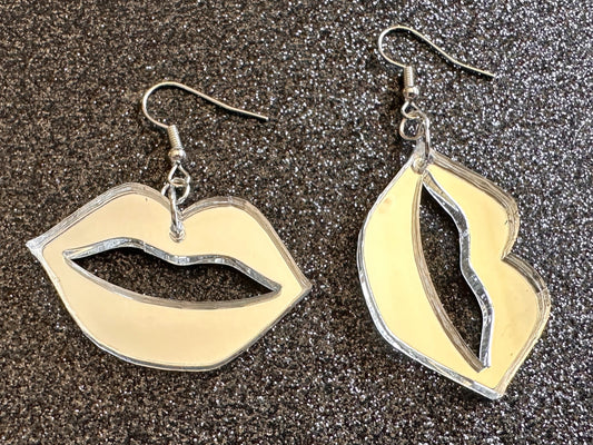 Mirrored Lip Earrings: Laser Cut Acrylic Lips, Makeup, Girl, Woman, Love, Kiss, Cute, Valentines, Anniversary, Best Gifts for Her/Him/Them