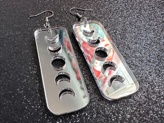 Mirrored Moon Phase Earrings: Laser Cut Acrylic Moons, Night Sky, Astrology, Astronomy, Magic, Spiritual, Best Gifts for Her/Him/Them