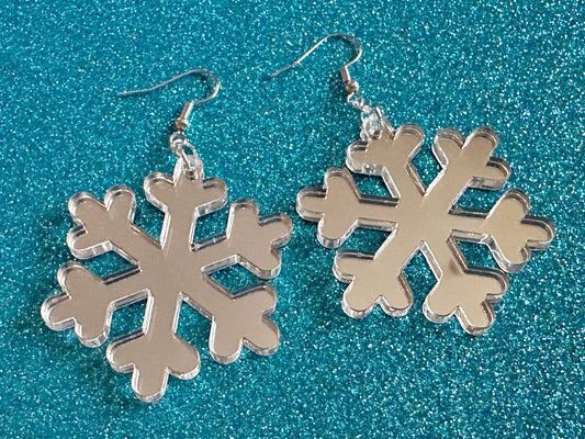 Mirrored Snowflake Earrings: Laser Cut Acrylic Snowflakes, Stormy Weather, Snowing, Snow Storm, Winter, Best Gifts for Her/Him/Them