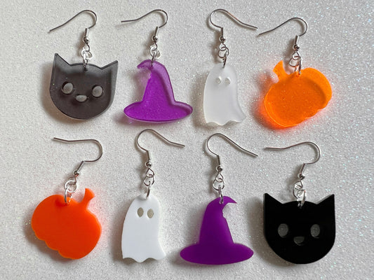 Mix & Match Halloween Earrings: Laser Cut Acrylic Pumpkins, Ghosts, Witch Hats, Black Cats, Spooky, Gifts for Her/Him/Them