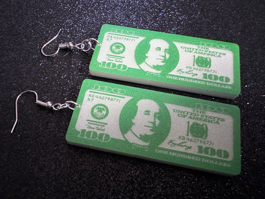 Money Earrings: Laser Cut Acrylic Dollar Bills, Cash, Money Bags, US, 100 Dollar Bills, Dollars, Hustle, Rich, Best Gifts for Her/Him/Them
