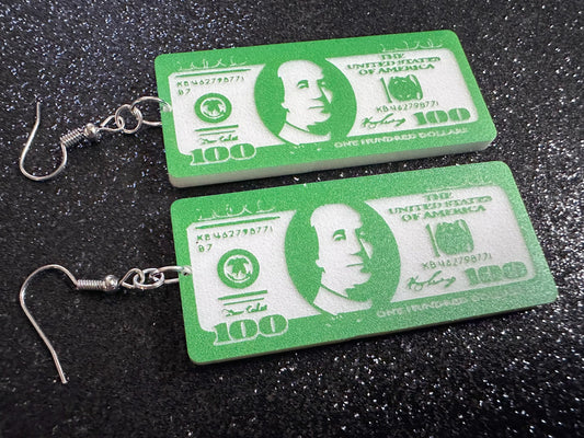 Money Earrings: Laser Cut Acrylic Dollar Bills, Cash, Money Bags, US, 100 Dollar Bills, Dollars, Hustle, Rich, Best Gifts for Her/Him/Them