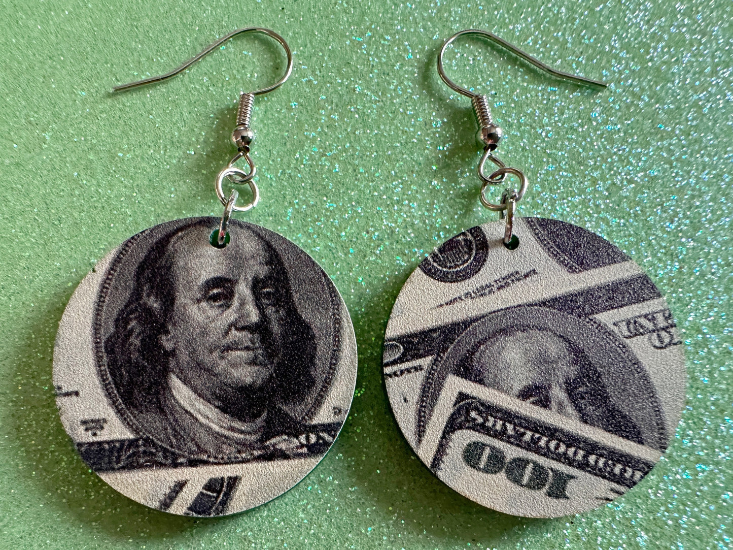 Money Earrings: Laser Cut Acrylic Money Hearts, Cash, Money Bags, US, 100 Dollar Bills, Dollars, Hustle, Rich, Best Gifts for Her/Him/Them