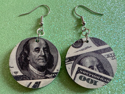 Money Earrings: Laser Cut Acrylic Money Hearts, Cash, Money Bags, US, 100 Dollar Bills, Dollars, Hustle, Rich, Best Gifts for Her/Him/Them