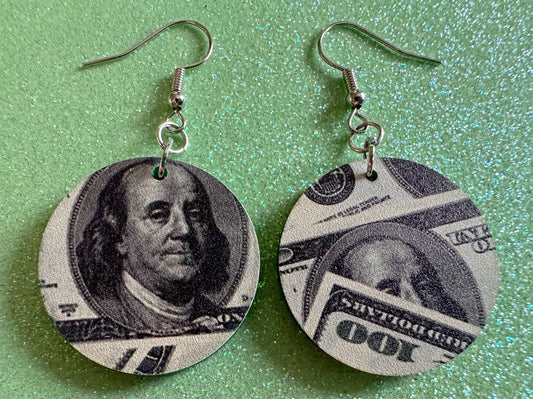 Money Earrings: Laser Cut Acrylic Money Hearts, Cash, Money Bags, US, 100 Dollar Bills, Dollars, Hustle, Rich, Best Gifts for Her/Him/Them