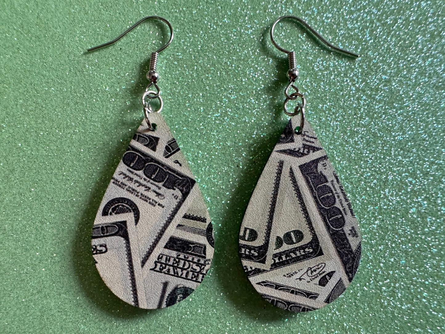 Money Earrings: Laser Cut Acrylic Money Hearts, Cash, Money Bags, US, 100 Dollar Bills, Dollars, Hustle, Rich, Best Gifts for Her/Him/Them