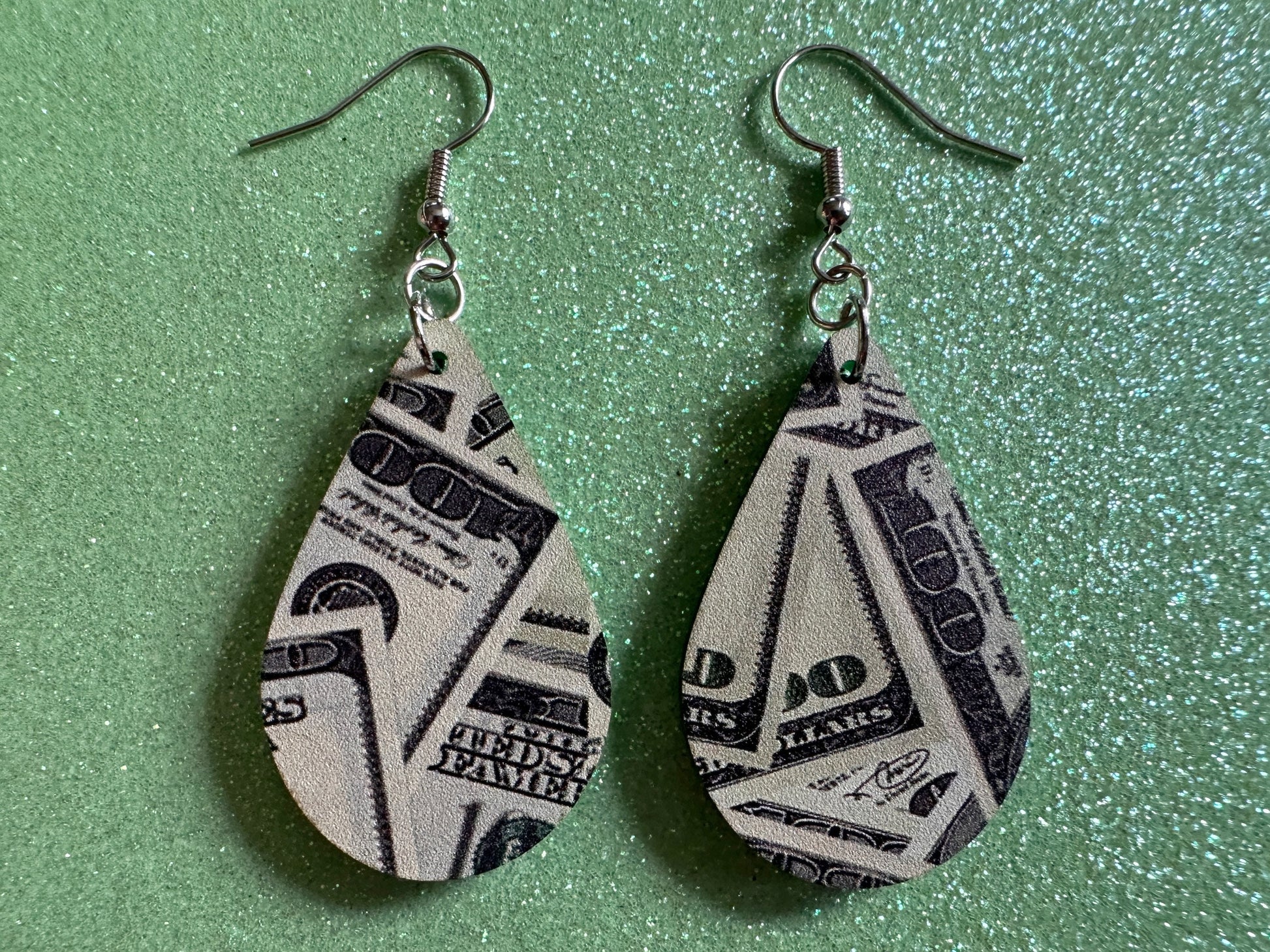 Money Earrings: Laser Cut Acrylic Money Hearts, Cash, Money Bags, US, 100 Dollar Bills, Dollars, Hustle, Rich, Best Gifts for Her/Him/Them