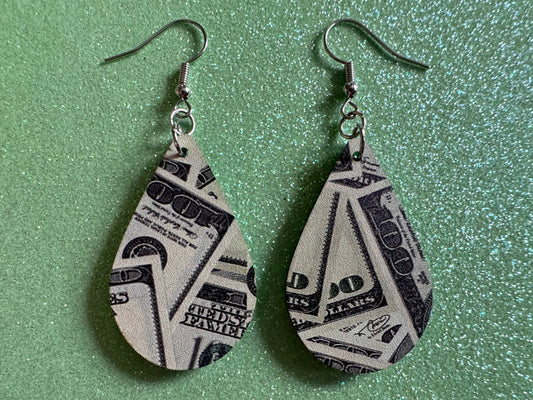 Money Earrings: Laser Cut Acrylic Money Hearts, Cash, Money Bags, US, 100 Dollar Bills, Dollars, Hustle, Rich, Best Gifts for Her/Him/Them