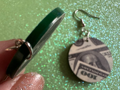 Money Earrings: Laser Cut Acrylic Money Hearts, Cash, Money Bags, US, 100 Dollar Bills, Dollars, Hustle, Rich, Best Gifts for Her/Him/Them