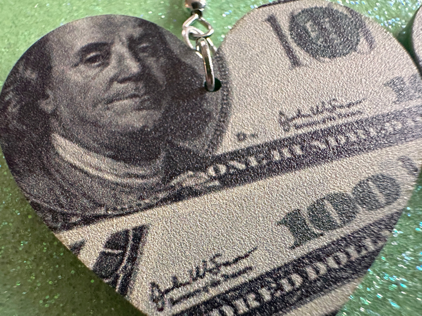 Money Earrings: Laser Cut Acrylic Money Hearts, Cash, Money Bags, US, 100 Dollar Bills, Dollars, Hustle, Rich, Best Gifts for Her/Him/Them