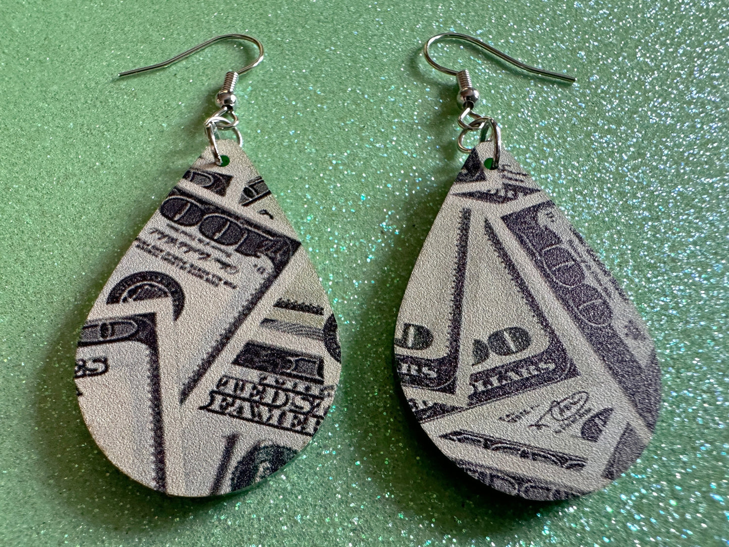 Money Earrings: Laser Cut Acrylic Money Hearts, Cash, Money Bags, US, 100 Dollar Bills, Dollars, Hustle, Rich, Best Gifts for Her/Him/Them