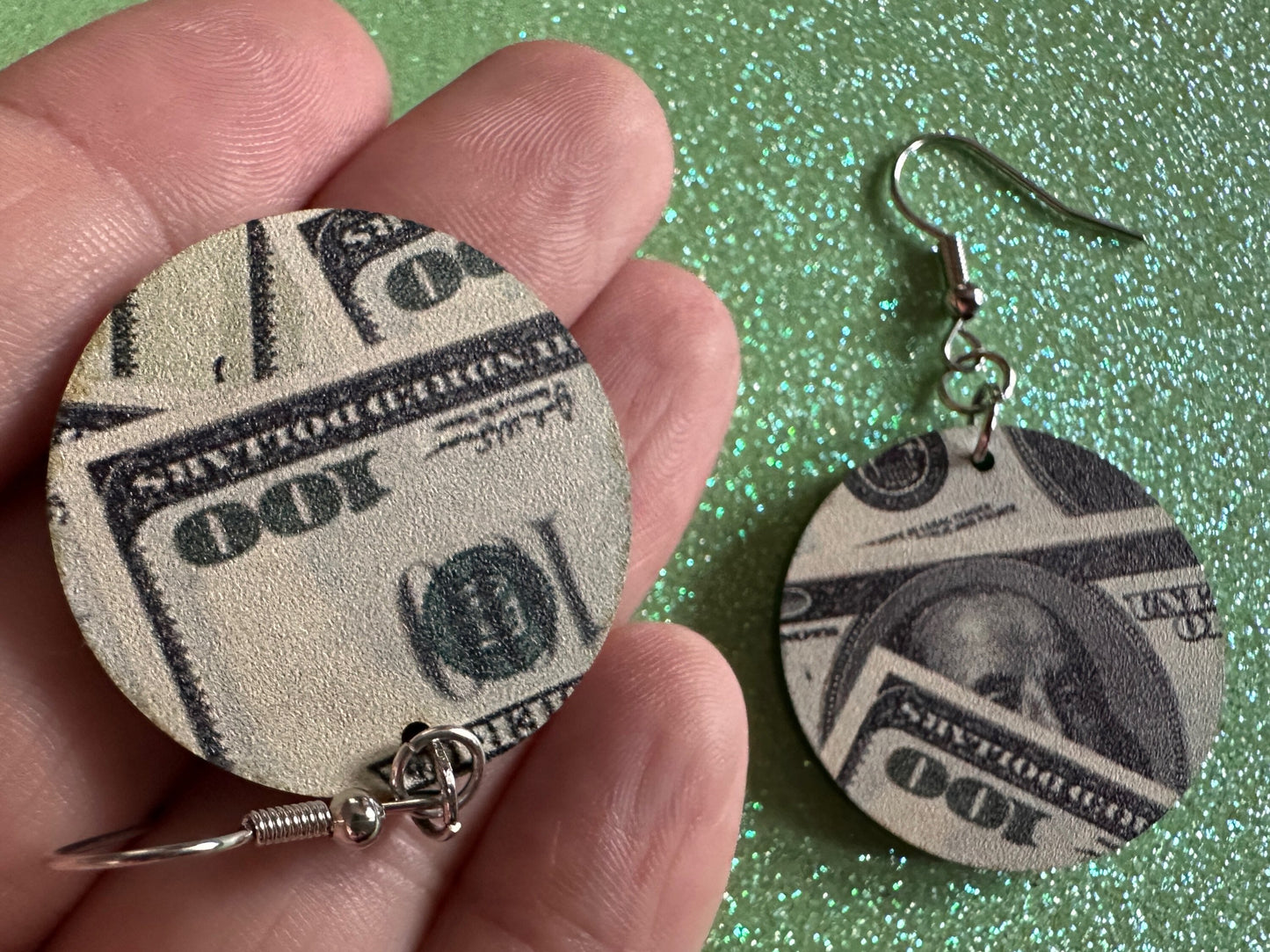 Money Earrings: Laser Cut Acrylic Money Hearts, Cash, Money Bags, US, 100 Dollar Bills, Dollars, Hustle, Rich, Best Gifts for Her/Him/Them