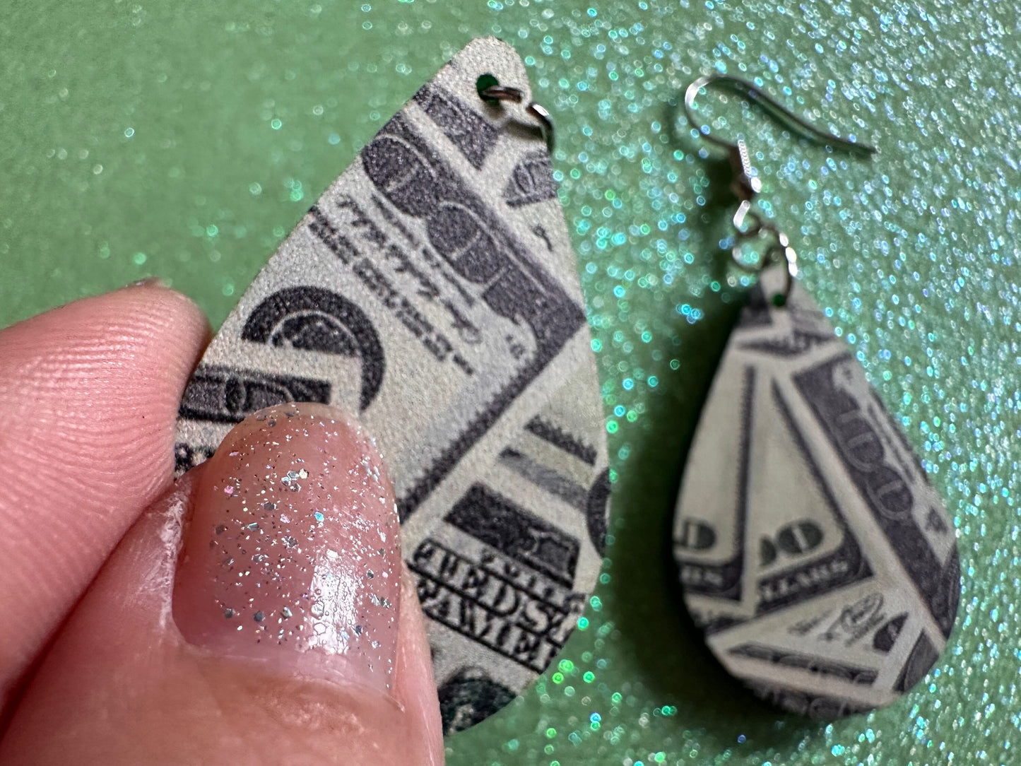 Money Earrings: Laser Cut Acrylic Money Hearts, Cash, Money Bags, US, 100 Dollar Bills, Dollars, Hustle, Rich, Best Gifts for Her/Him/Them