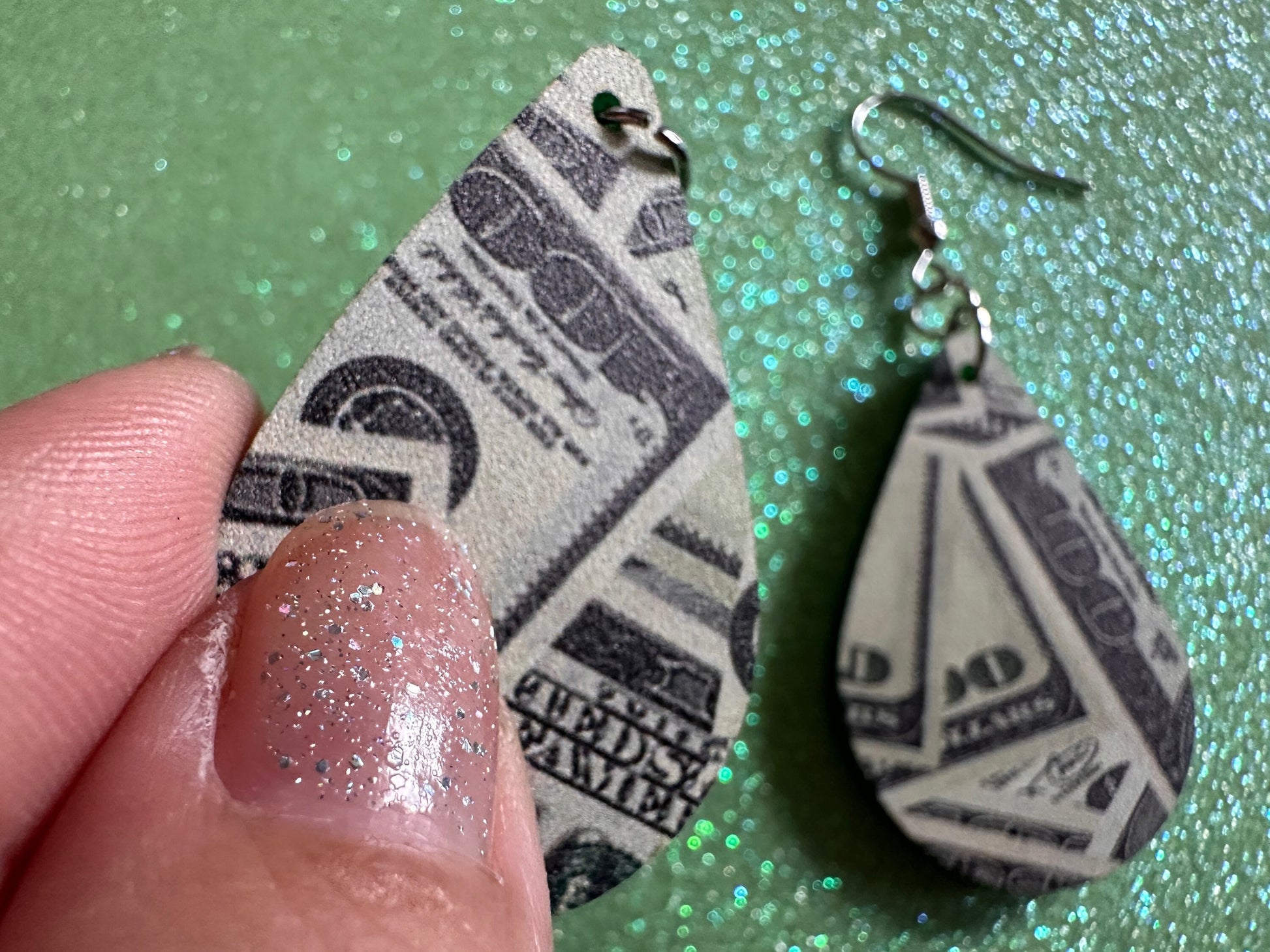 Money Earrings: Laser Cut Acrylic Money Hearts, Cash, Money Bags, US, 100 Dollar Bills, Dollars, Hustle, Rich, Best Gifts for Her/Him/Them