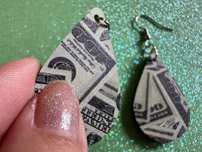 Money Earrings: Laser Cut Acrylic Money Hearts, Cash, Money Bags, US, 100 Dollar Bills, Dollars, Hustle, Rich, Best Gifts for Her/Him/Them