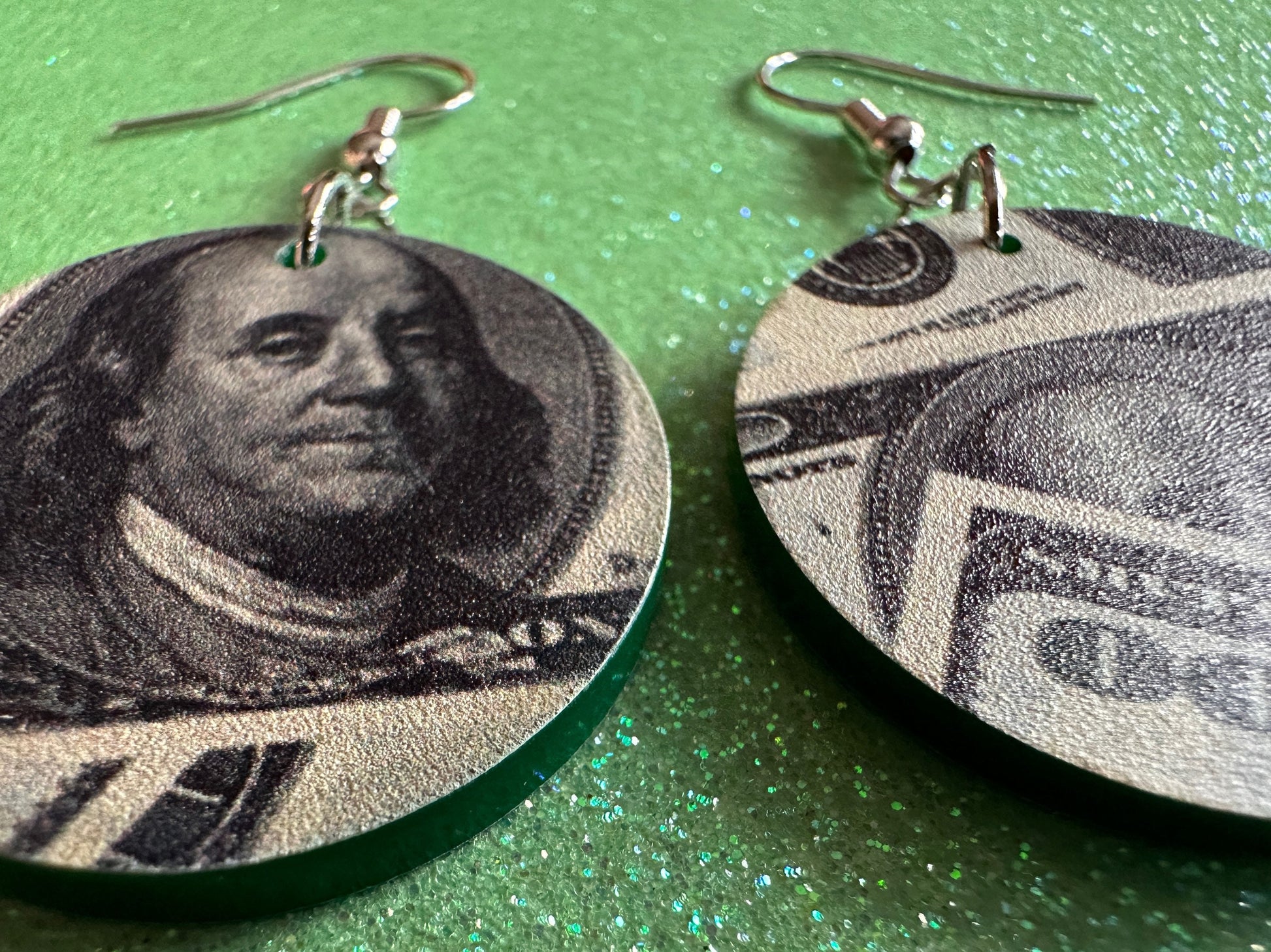 Money Earrings: Laser Cut Acrylic Money Hearts, Cash, Money Bags, US, 100 Dollar Bills, Dollars, Hustle, Rich, Best Gifts for Her/Him/Them
