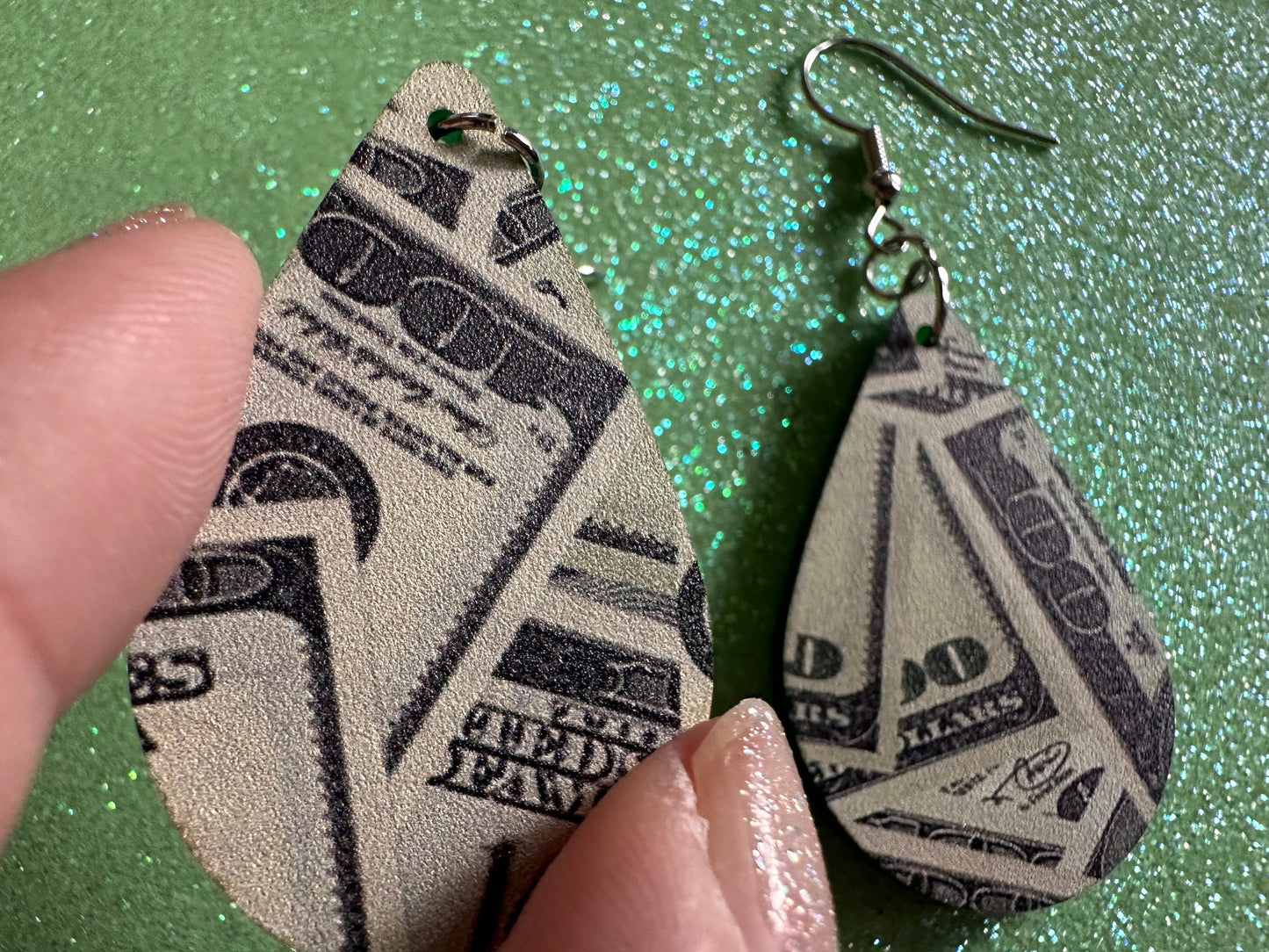 Money Earrings: Laser Cut Acrylic Money Hearts, Cash, Money Bags, US, 100 Dollar Bills, Dollars, Hustle, Rich, Best Gifts for Her/Him/Them
