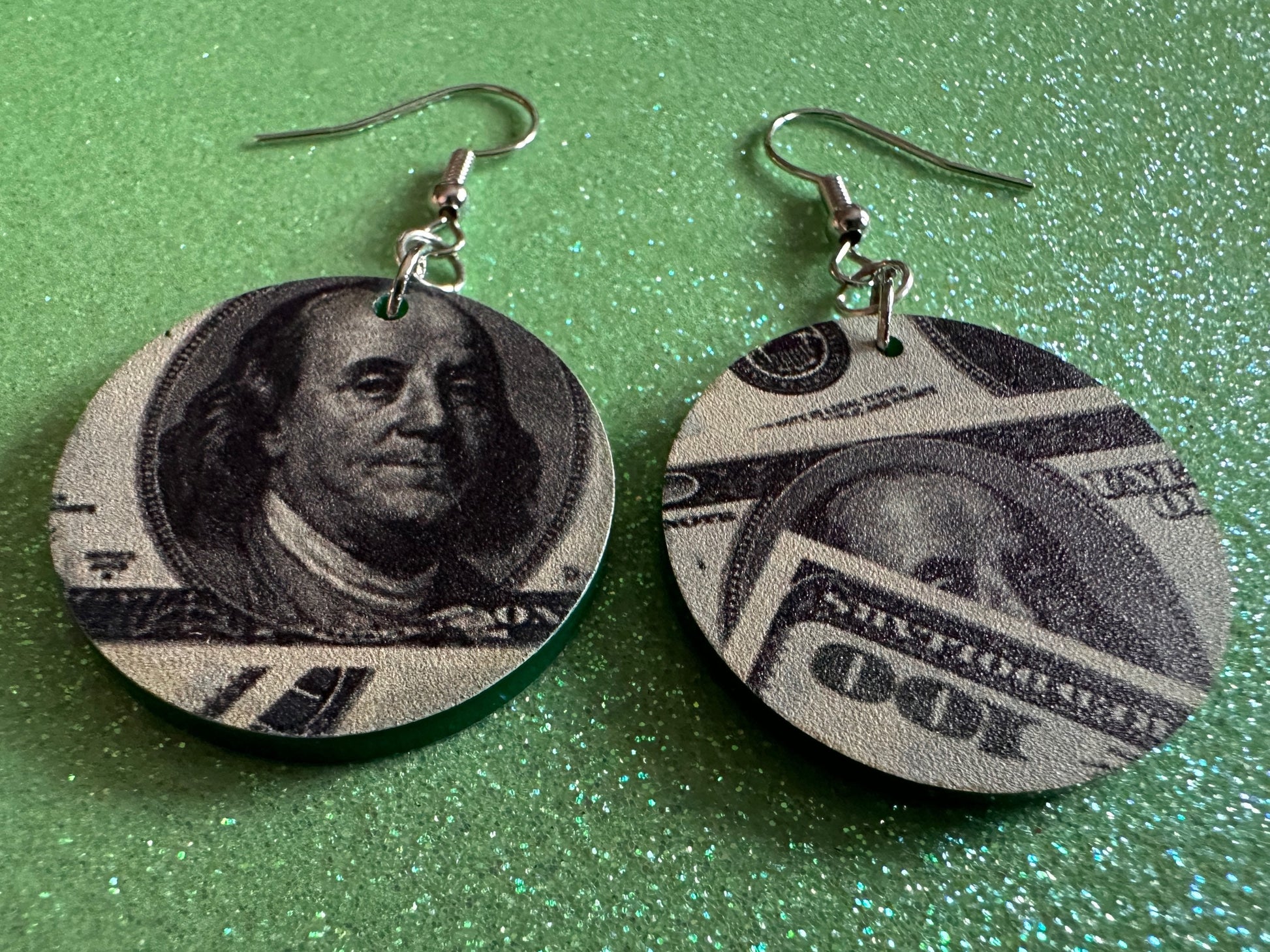 Money Earrings: Laser Cut Acrylic Money Hearts, Cash, Money Bags, US, 100 Dollar Bills, Dollars, Hustle, Rich, Best Gifts for Her/Him/Them